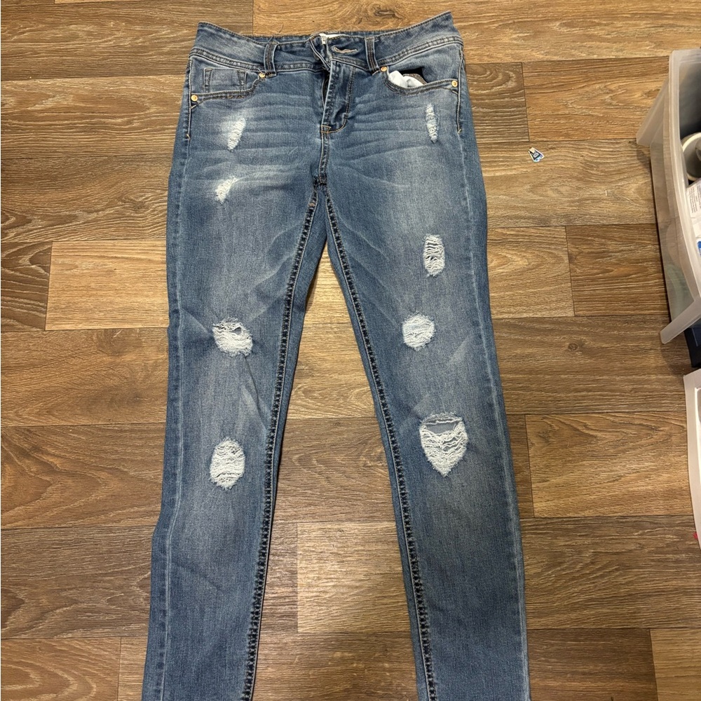 Almost Famous Distressed Skinny Jeans in Blue